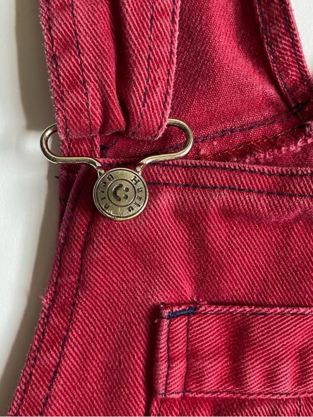 Vintage kids deep red denim butterfly overalls - Picture 5 of 8